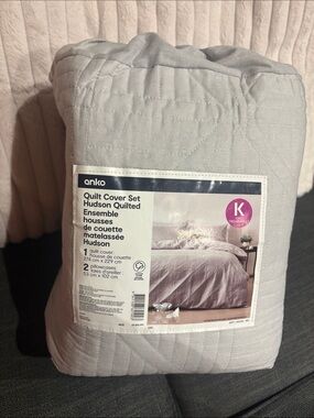 BNWT Anko Hudson Quilted King Quilt Cover Set in Light Gray